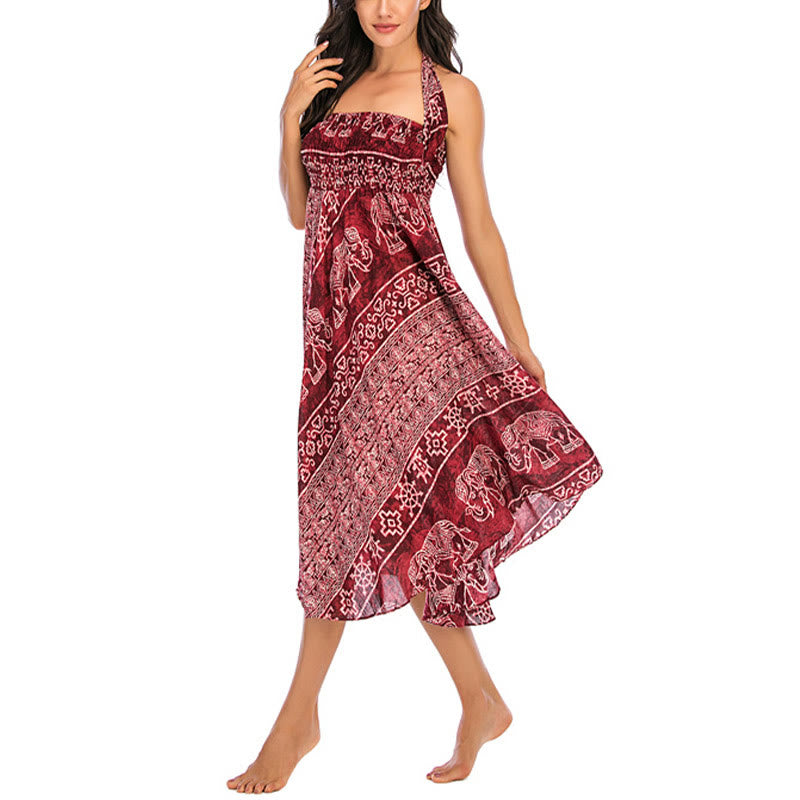 Buddha Stones Zwei Stil Tragen Boho Elefant Geometrie Schnürrock Kleid - image 10