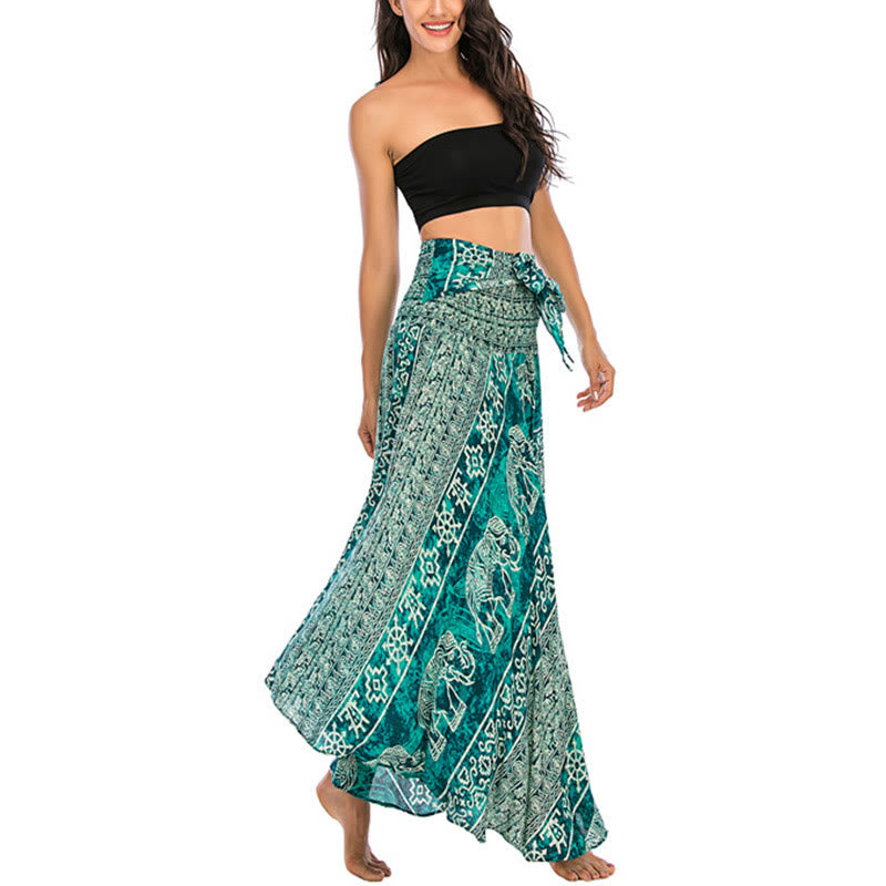 Buddha Stones Zwei Stil Tragen Boho Elefant Geometrie Schnürrock Kleid - image 27