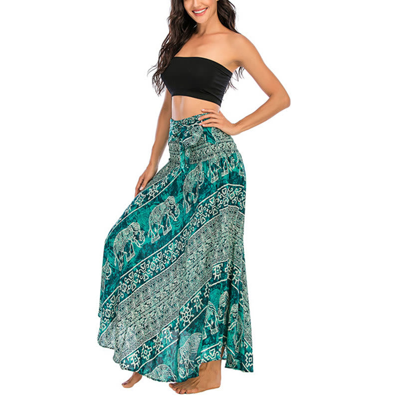 Buddha Stones Zwei Stil Tragen Boho Elefant Geometrie Schnürrock Kleid - image 29