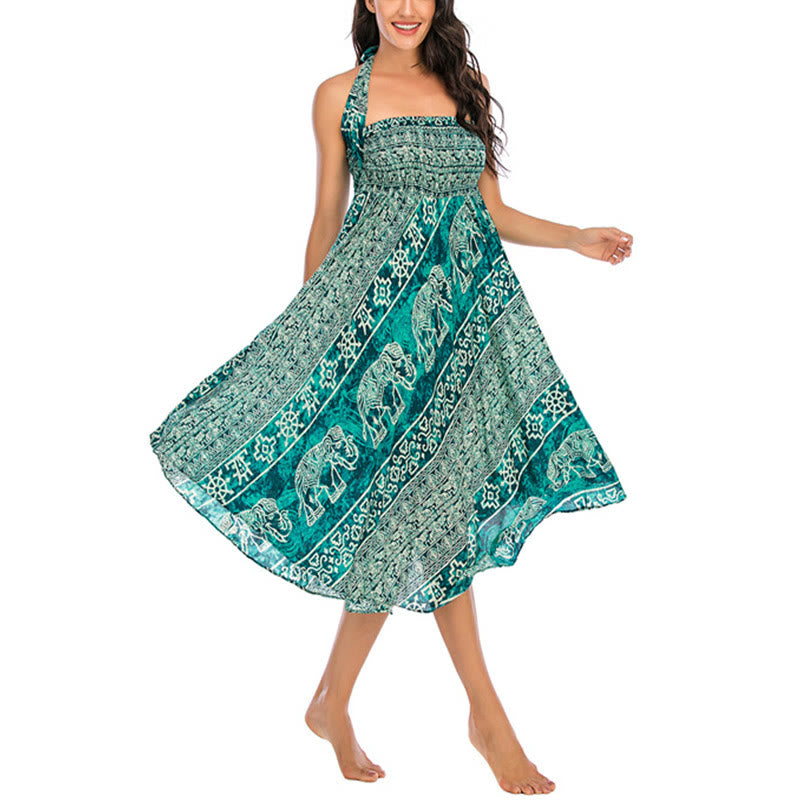 Buddha Stones Zwei Stil Tragen Boho Elefant Geometrie Schnürrock Kleid - image 26