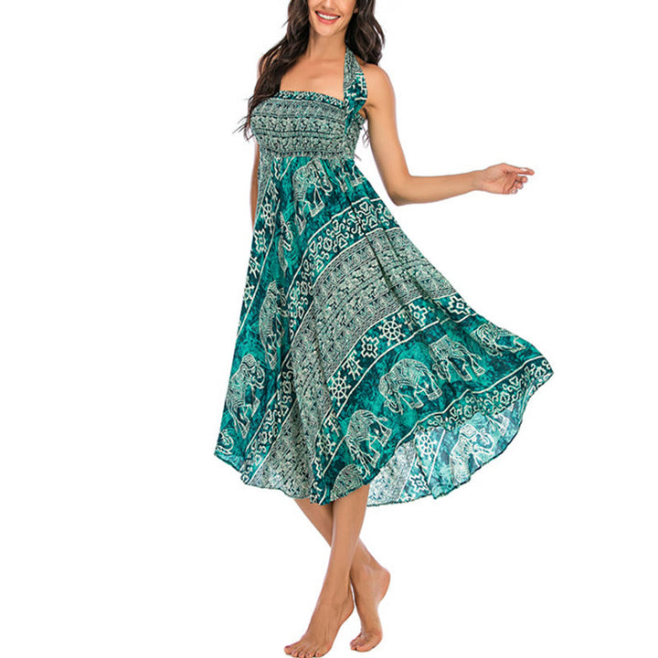 Buddha Stones Zwei Stil Tragen Boho Elefant Geometrie Schnürrock Kleid - image 30