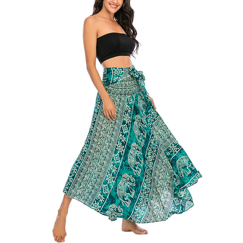 Buddha Stones Zwei Stil Tragen Boho Elefant Geometrie Schnürrock Kleid - image 25