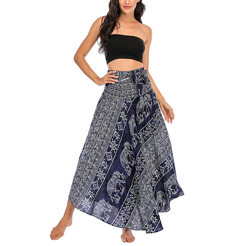 Buddha Stones Zwei Stil Tragen Boho Elefant Geometrie Schnürrock Kleid - image 18