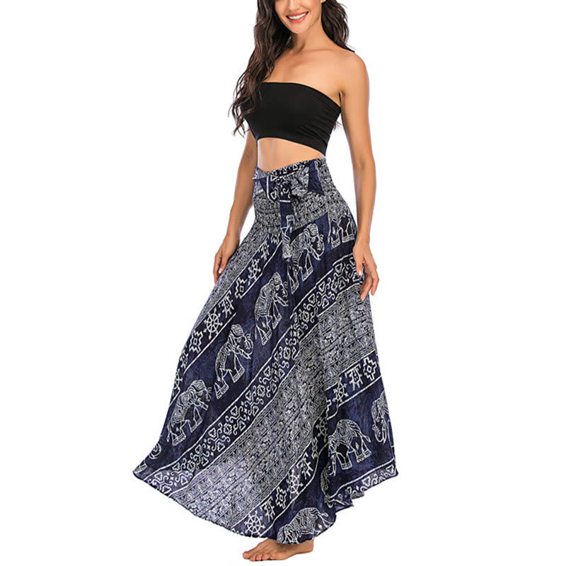 Buddha Stones Zwei Stil Tragen Boho Elefant Geometrie Schnürrock Kleid - image 21