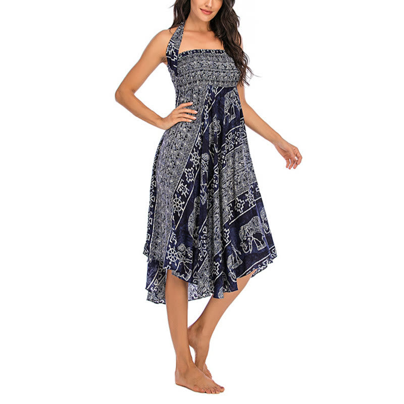 Buddha Stones Zwei Stil Tragen Boho Elefant Geometrie Schnürrock Kleid - image 22