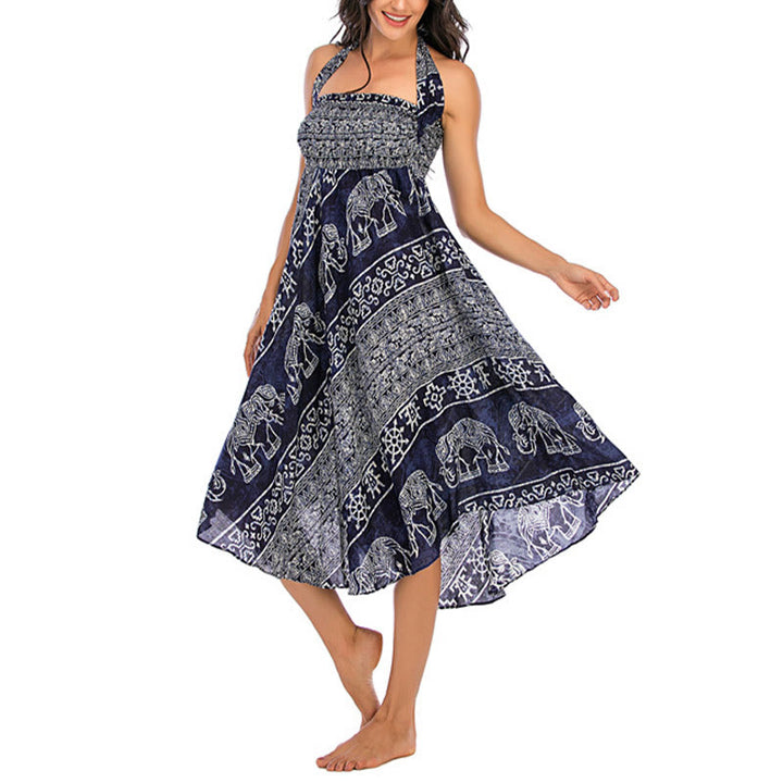 Buddha Stones Zwei Stil Tragen Boho Elefant Geometrie Schnürrock Kleid - image 19