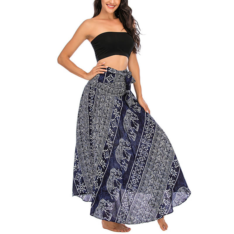Buddha Stones Zwei Stil Tragen Boho Elefant Geometrie Schnürrock Kleid - image 20