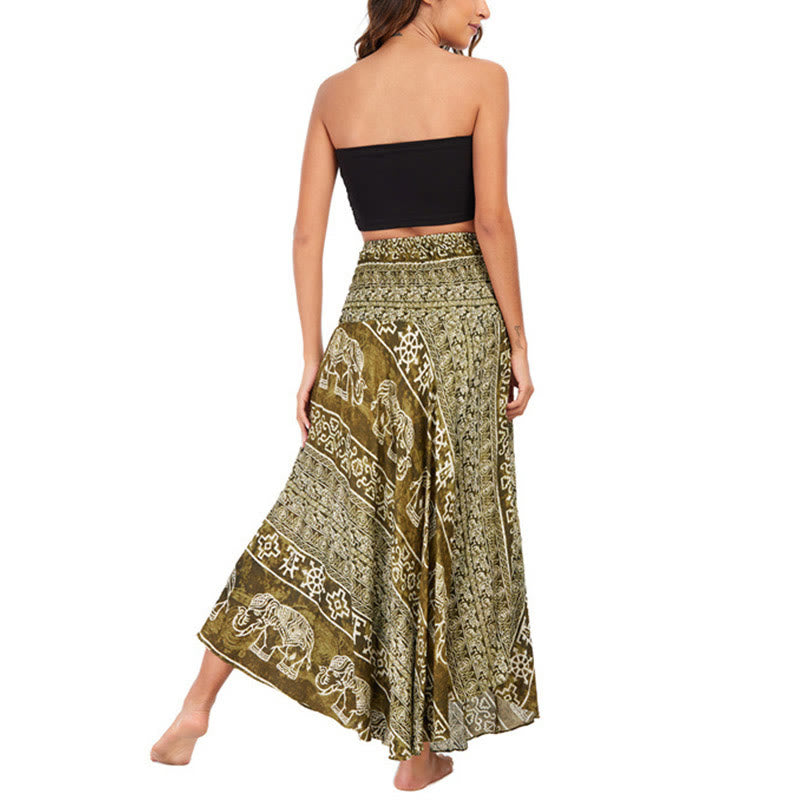 Buddha Stones Zwei Stil Tragen Boho Elefant Geometrie Schnürrock Kleid - image 36
