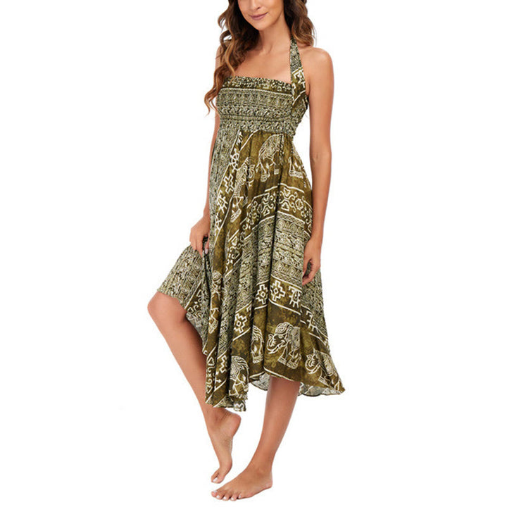 Buddha Stones Zwei Stil Tragen Boho Elefant Geometrie Schnürrock Kleid - image 37