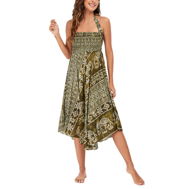 Buddha Stones Zwei Stil Tragen Boho Elefant Geometrie Schnürrock Kleid - image 34