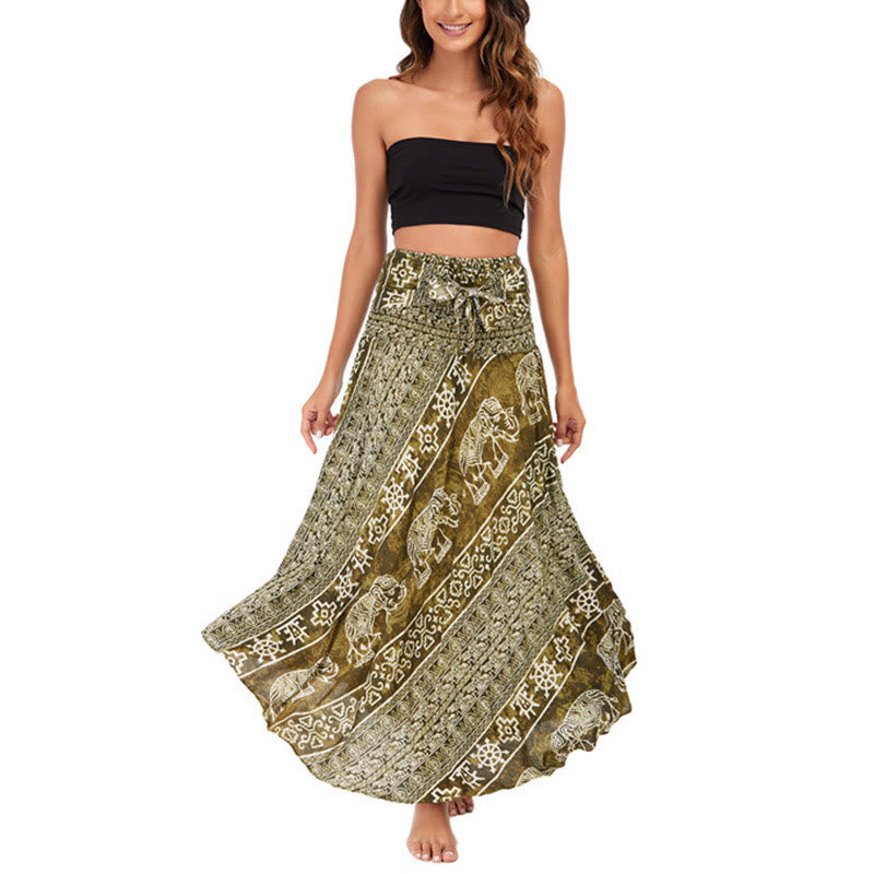 Buddha Stones Zwei Stil Tragen Boho Elefant Geometrie Schnürrock Kleid - image 33