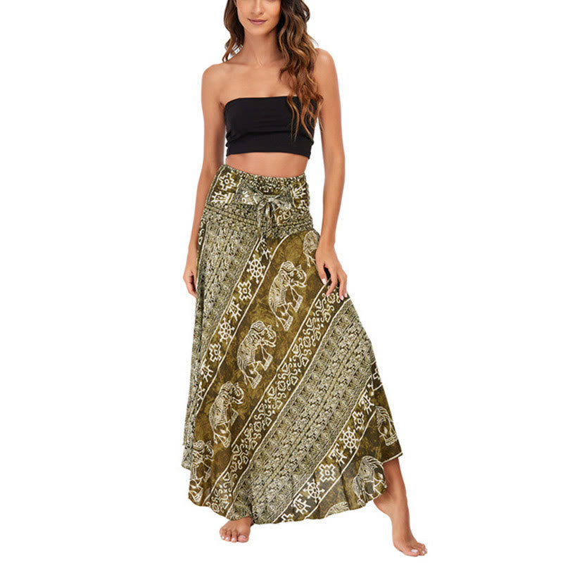 Buddha Stones Zwei Stil Tragen Boho Elefant Geometrie Schnürrock Kleid - image 35