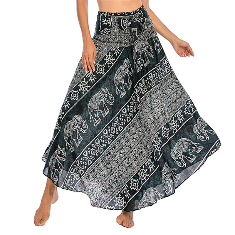 Buddha Stones Zwei Stil Tragen Boho Elefant Geometrie Schnürrock Kleid - Schwarz - US4-12， UK/AU8-16，EU36-44 (F) - image 0