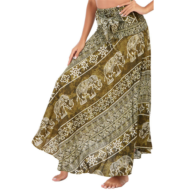 Buddha Stones Zwei Stil Tragen Boho Elefant Geometrie Schnürrock Kleid - Olivgrün - US4-12， UK/AU8-16，EU36-44 (F) - image 32