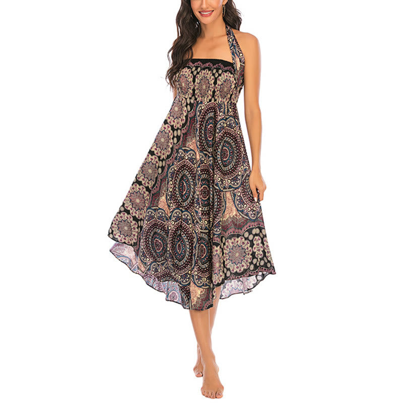 Buddha Stones Zwei Stil-Tragen Bohemian Mandala Blumen Schnürkleid