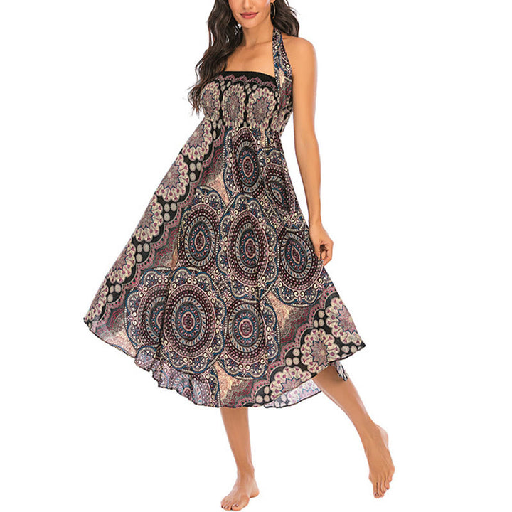 Buddha Stones Zwei Stil-Tragen Bohemian Mandala Blumen Schnürkleid