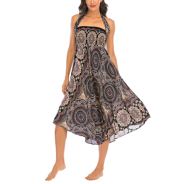 Buddha Stones Zwei Stil-Tragen Bohemian Mandala Blumen Schnürkleid