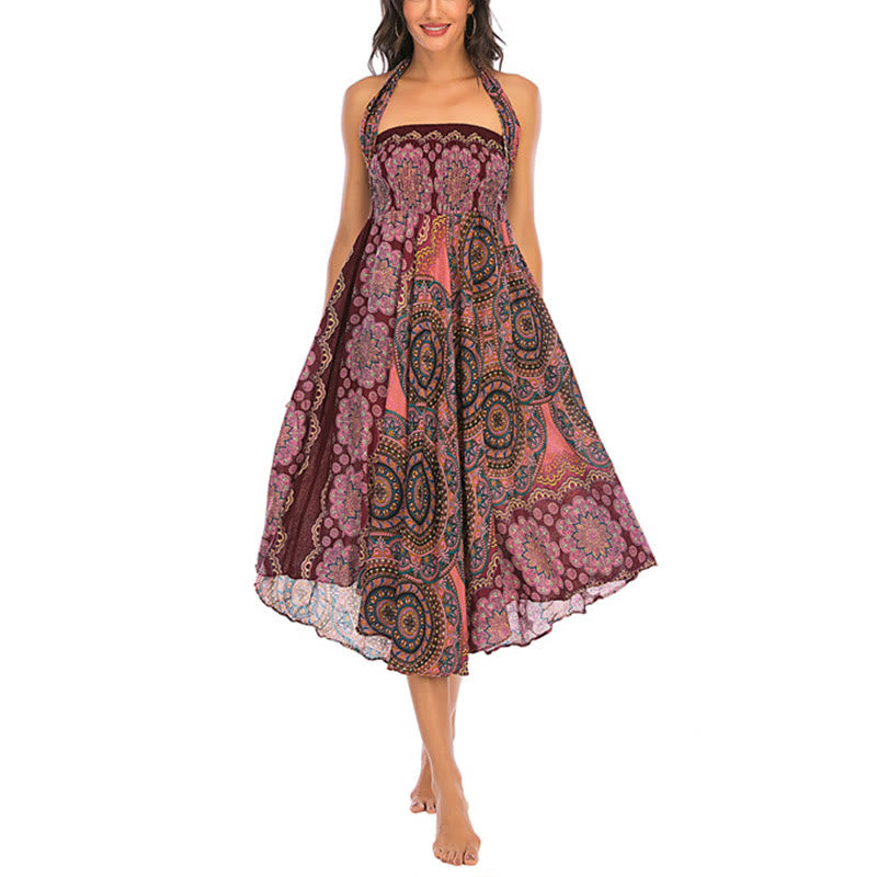 Buddha Stones Zwei Stil-Tragen Bohemian Mandala Blumen Schnürkleid