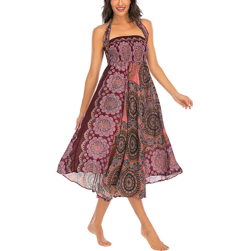 Buddha Stones Zwei Stil-Tragen Bohemian Mandala Blumen Schnürkleid