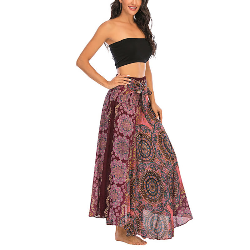 Buddha Stones Zwei Stil-Tragen Bohemian Mandala Blumen Schnürkleid