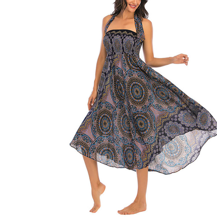 Buddha Stones Zwei Stil-Tragen Bohemian Mandala Blumen Schnürkleid