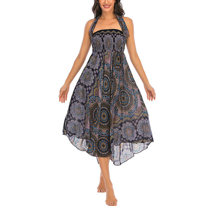 Buddha Stones Zwei Stil-Tragen Bohemian Mandala Blumen Schnürkleid