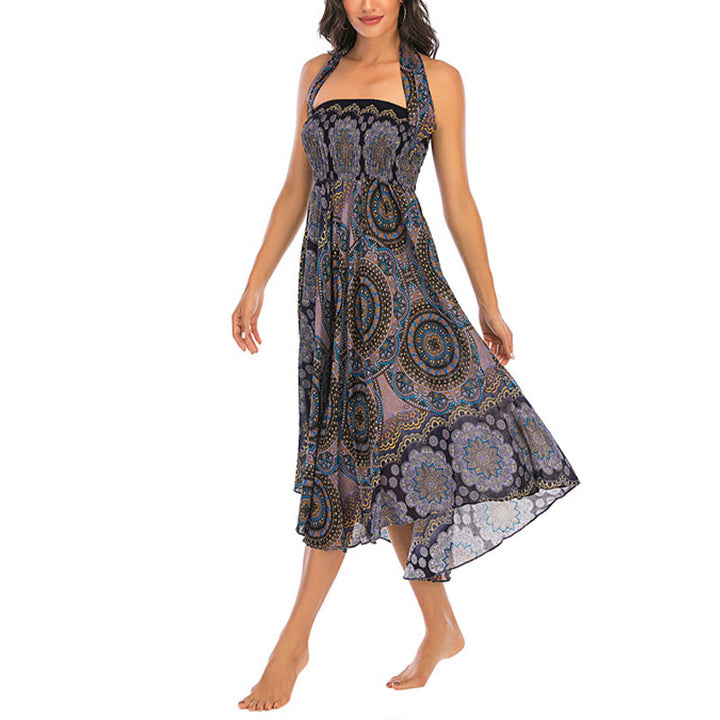 Buddha Stones Zwei Stil-Tragen Bohemian Mandala Blumen Schnürkleid