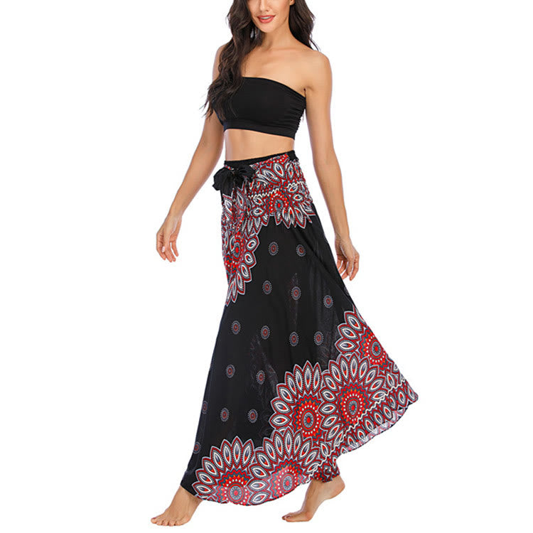 Buddha Stones Zwei Stile Boho Sonnenblume Print Schnürrock Kleid