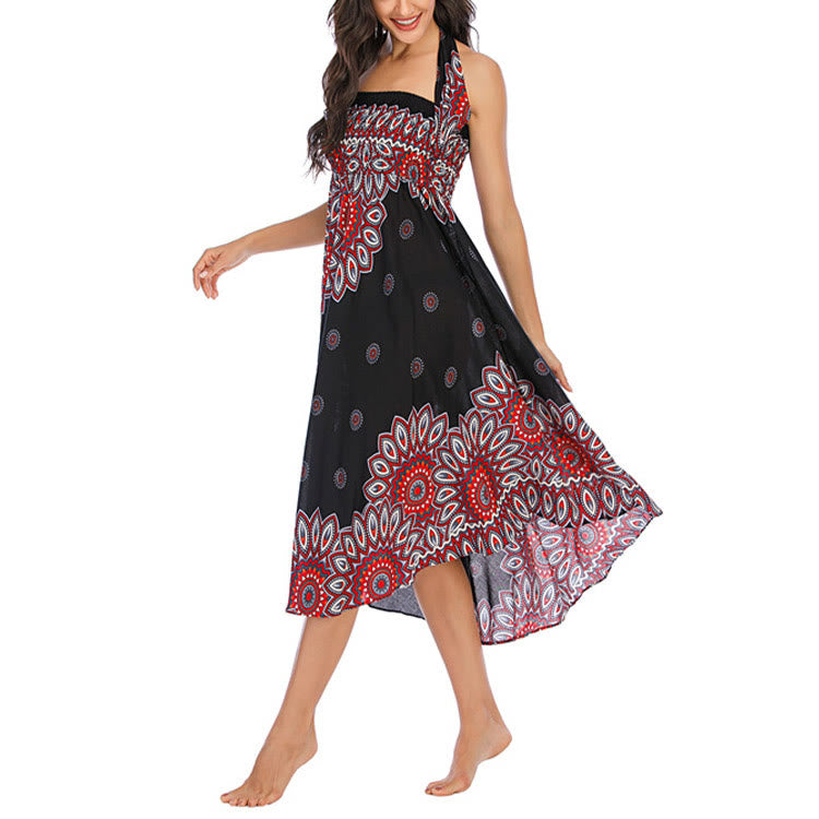 Buddha Stones Zwei Stile Boho Sonnenblume Print Schnürrock Kleid