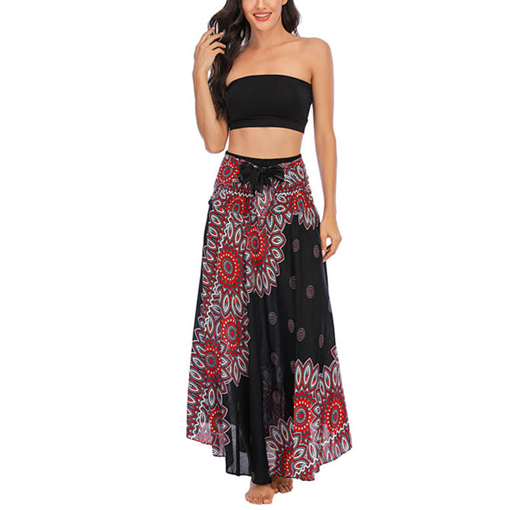 Buddha Stones Zwei Stile Boho Sonnenblume Print Schnürrock Kleid