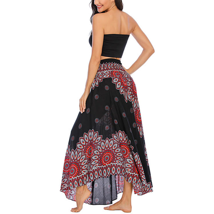 Buddha Stones Zwei Stile Boho Sonnenblume Print Schnürrock Kleid