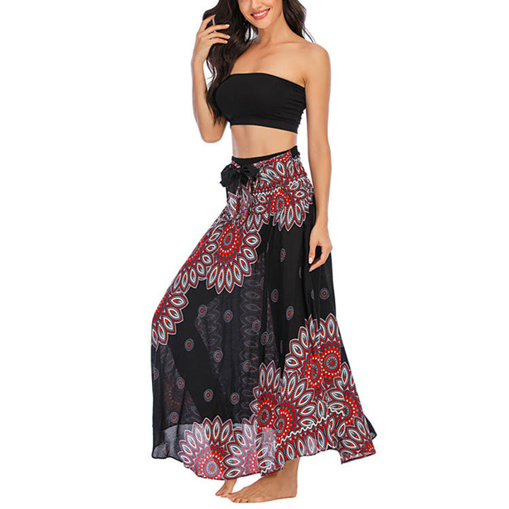 Buddha Stones Zwei Stile Boho Sonnenblume Print Schnürrock Kleid