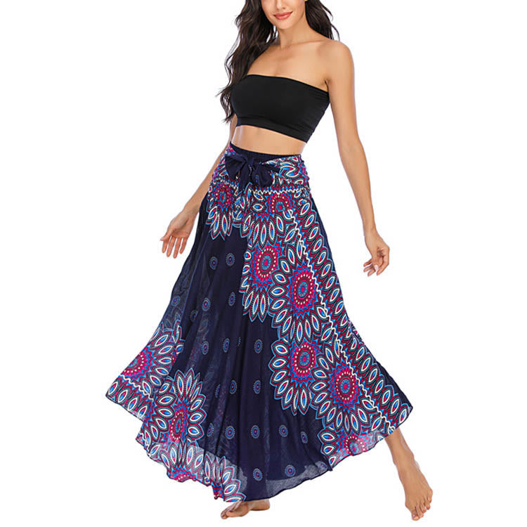 Buddha Stones Zwei Stile Boho Sonnenblume Print Schnürrock Kleid