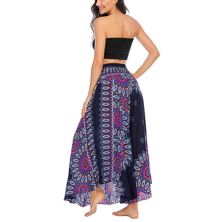 Buddha Stones Zwei Stile Boho Sonnenblume Print Schnürrock Kleid