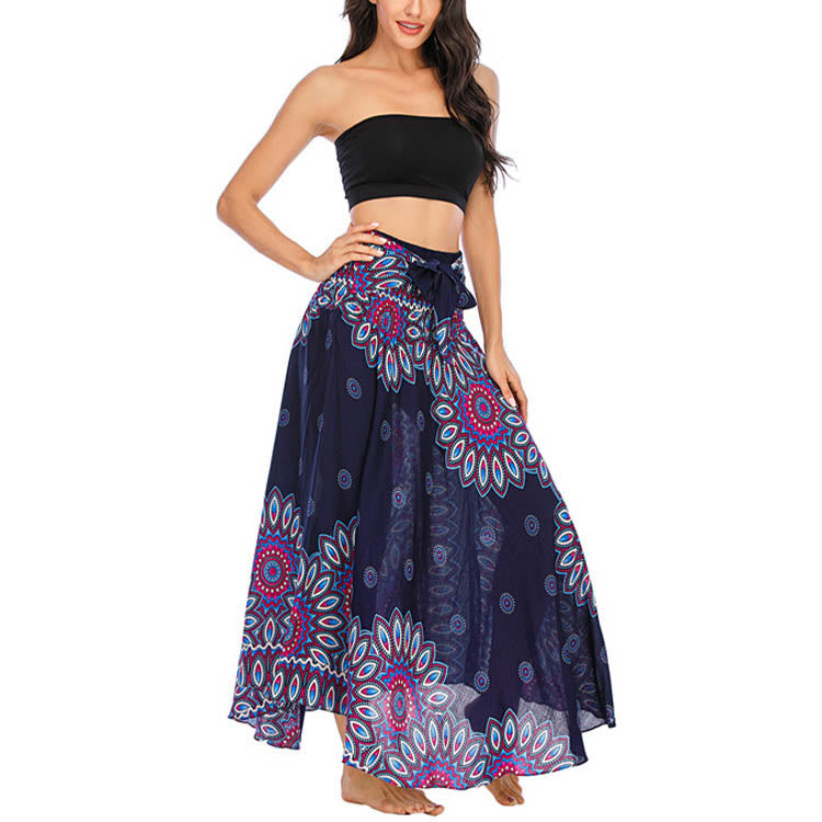 Buddha Stones Zwei Stile Boho Sonnenblume Print Schnürrock Kleid