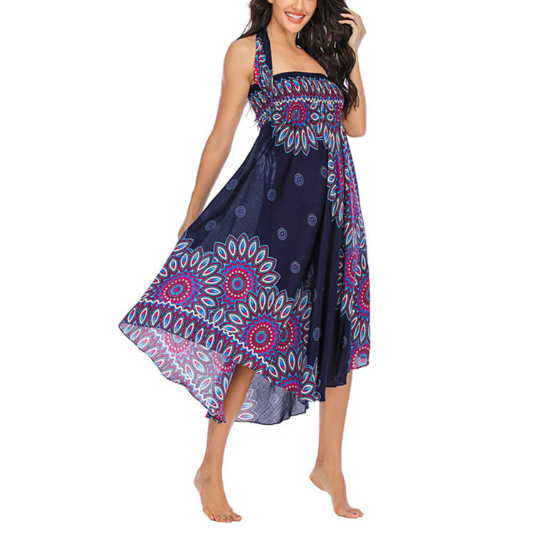 Buddha Stones Zwei Stile Boho Sonnenblume Print Schnürrock Kleid