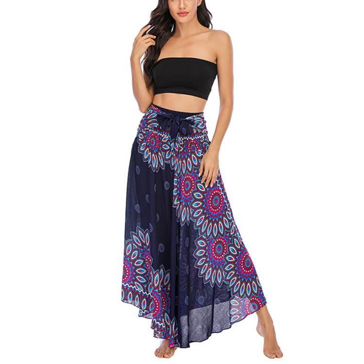 Buddha Stones Zwei Stile Boho Sonnenblume Print Schnürrock Kleid