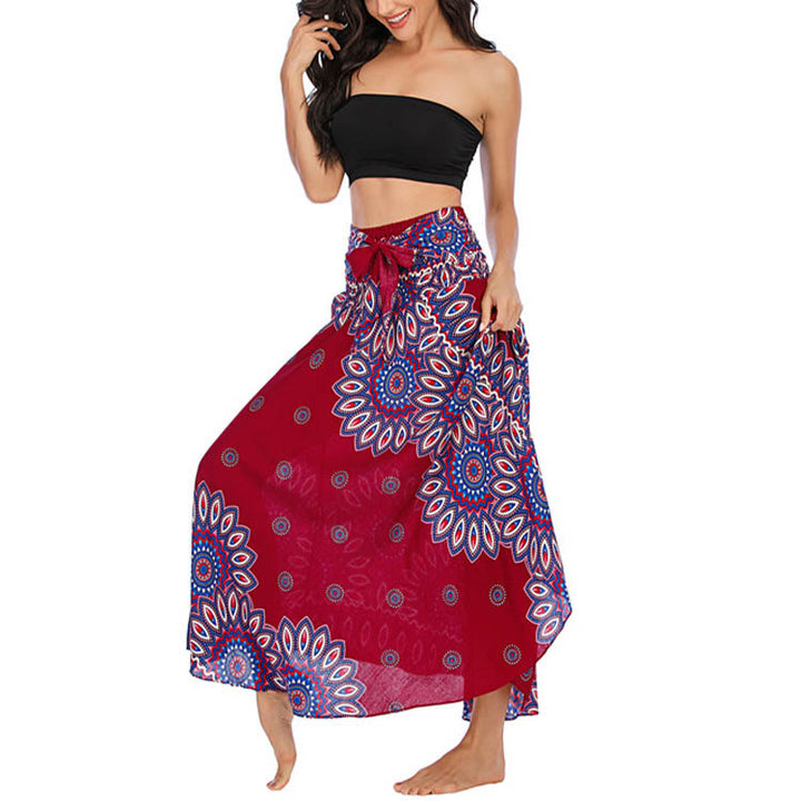 Buddha Stones Zwei Stile Boho Sonnenblume Print Schnürrock Kleid