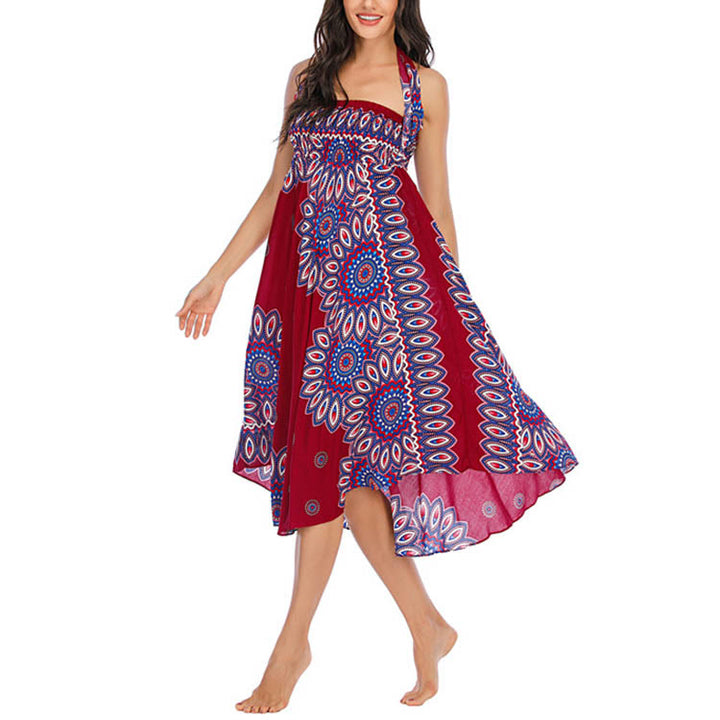 Buddha Stones Zwei Stile Boho Sonnenblume Print Schnürrock Kleid