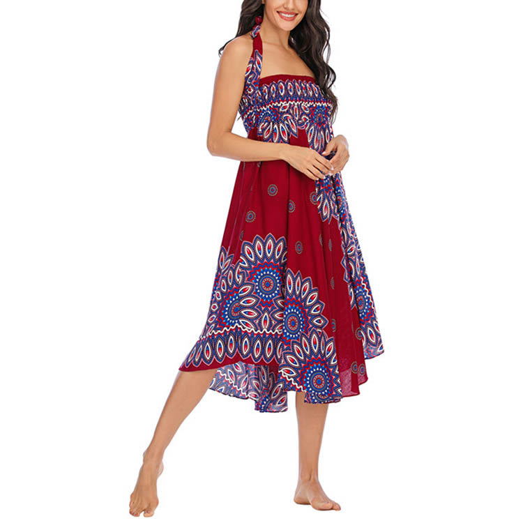 Buddha Stones Zwei Stile Boho Sonnenblume Print Schnürrock Kleid