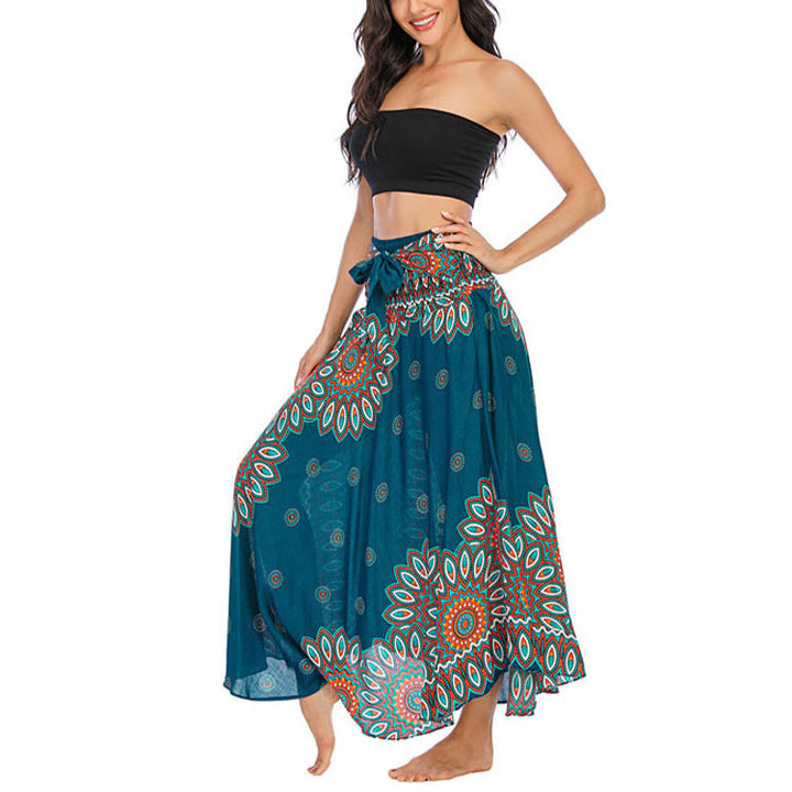 Buddha Stones Zwei Stile Boho Sonnenblume Print Schnürrock Kleid