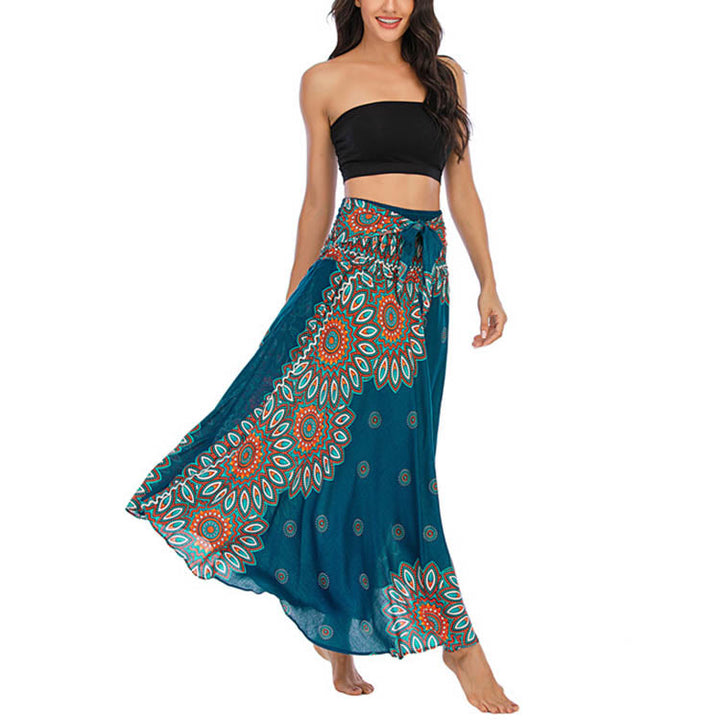 Buddha Stones Zwei Stile Boho Sonnenblume Print Schnürrock Kleid