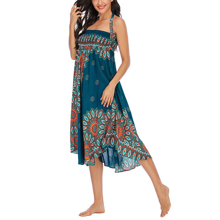 Buddha Stones Zwei Stile Boho Sonnenblume Print Schnürrock Kleid