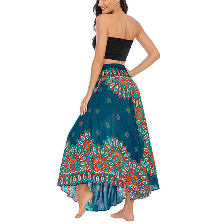 Buddha Stones Zwei Stile Boho Sonnenblume Print Schnürrock Kleid