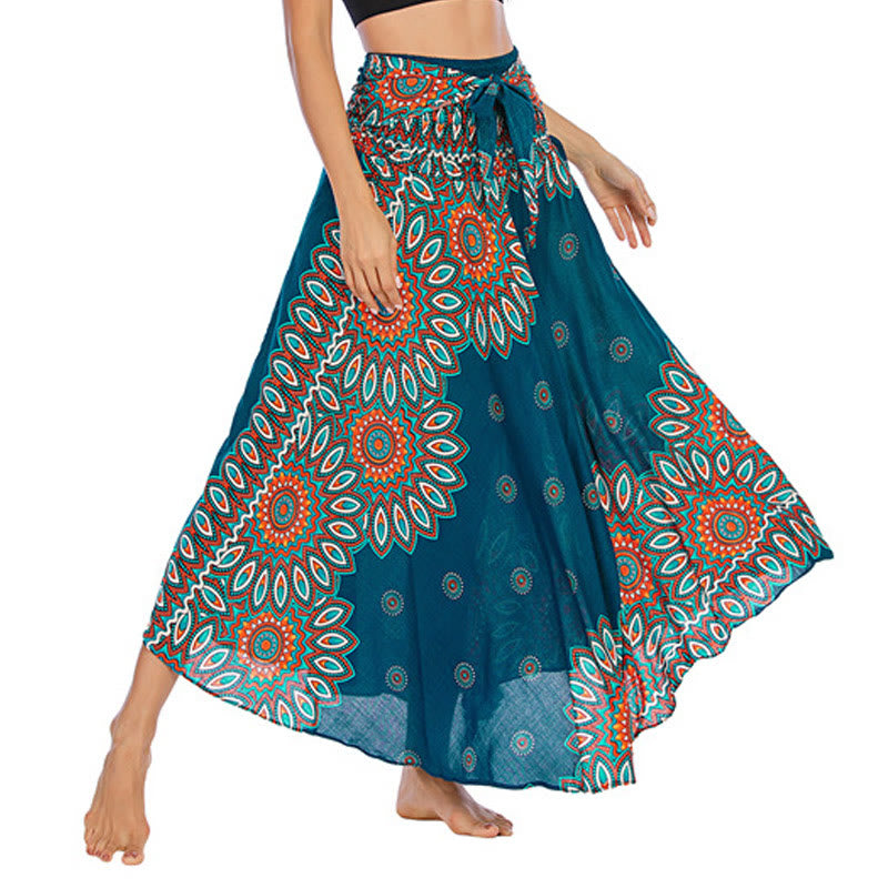 Buddha Stones Zwei Stile Boho Sonnenblume Print Schnürrock Kleid