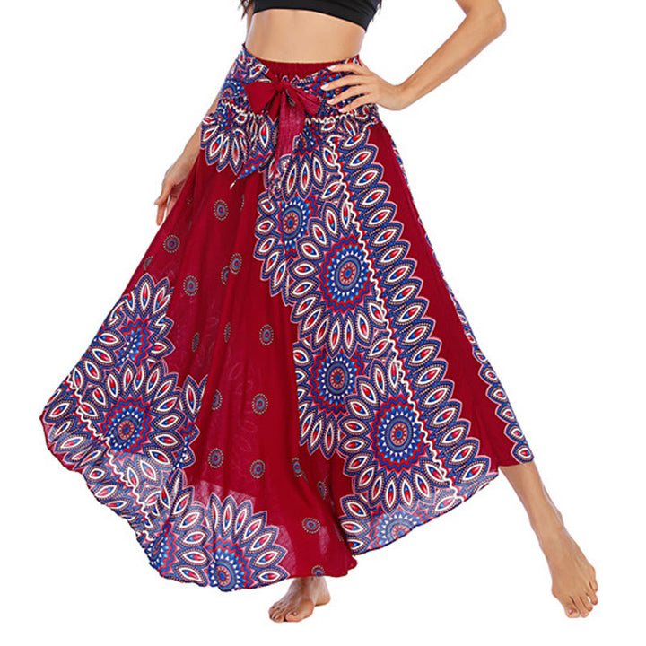 Buddha Stones Zwei Stile Boho Sonnenblume Print Schnürrock Kleid