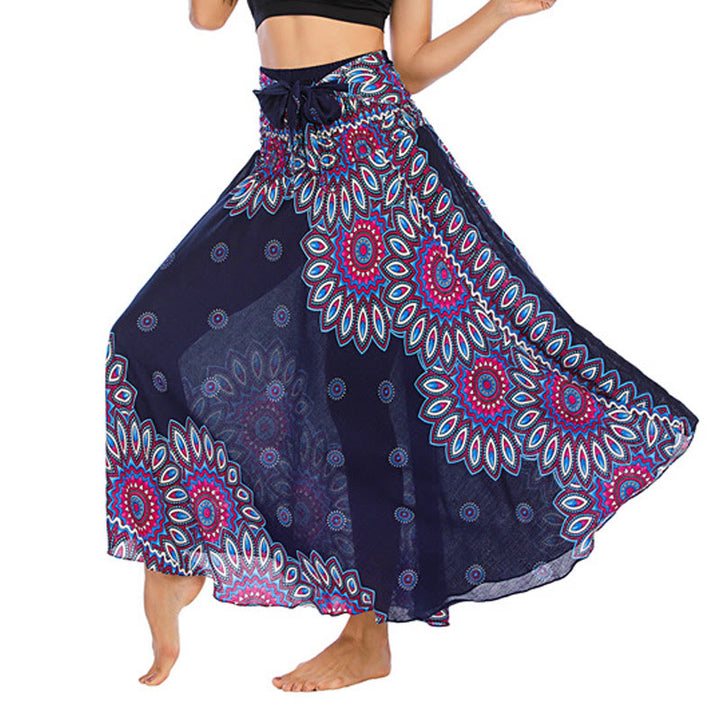 Buddha Stones Zwei Stile Boho Sonnenblume Print Schnürrock Kleid