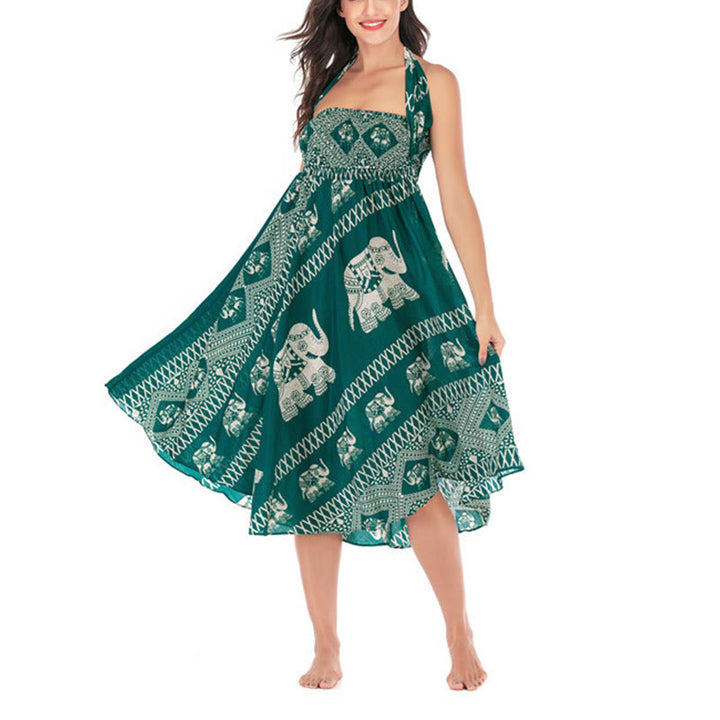 Buddha Stones Zwei Stilrichtungen Bohemian Sommer Elefantenlinien Schnürrock Kleid