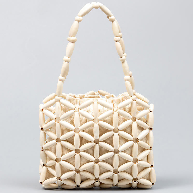 Buddha Stones handgewebte Mini-Holzperlen-Handtasche