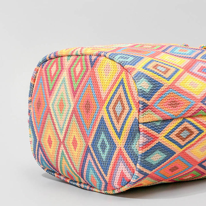 Buddha Stones Bunt Geometrie Blumenprint Canvas Bucket Umhängetasche Schultertasche